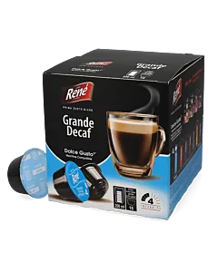 Caf&eacute; Ren&eacute; Decaffeinato package and capsule for Dolce Gusto
