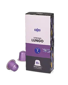 Kaffekapslen Lungo Strong Premium package and pod for Nespresso
